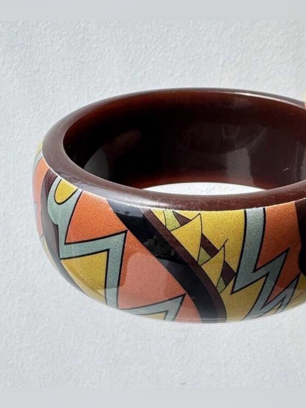 Colorful Geometric Resin Bangle Bracelet - Orange, Yellow & Blue